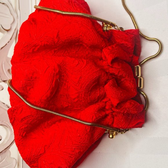 Antique 1990s Vanessa Red Small Elegant Evening Handbag Clutch Purse - Picture 3 of 9